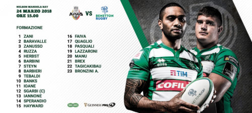 Ecco la formazione della Benetton che oggi sfiderà i Southern Kings
