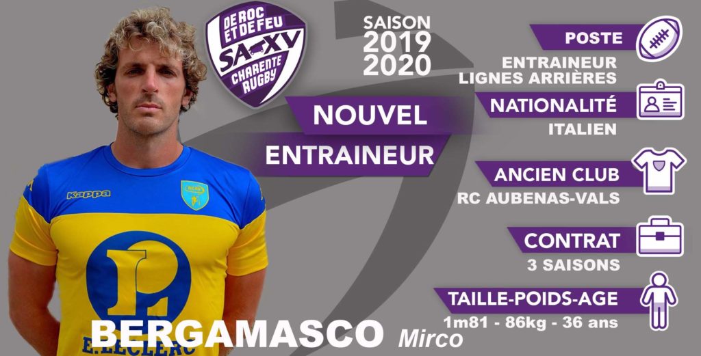 Mirco Bergamasco firma in Pro D2. Sarà l’allenatore dei tre quarti del Soyaux Angoulême, SA XV