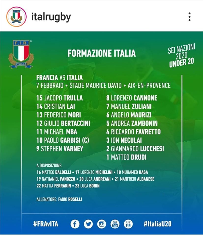 Italia U20, Roselli annuncia il XV per la Francia