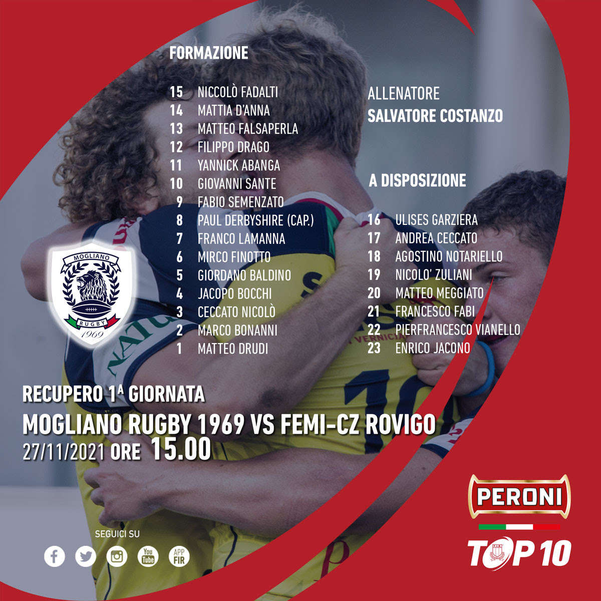 Mogliano: al Quaggia arrivano i campioni d’Italia del Rovigo