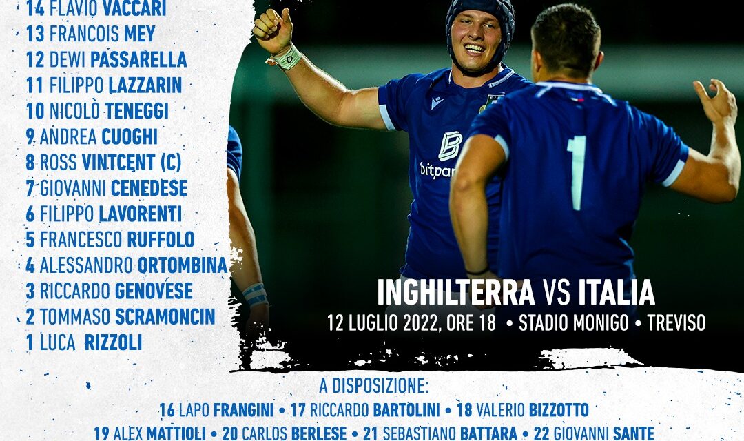 Summer Series: ecco l’Italrugby U20 che sfiderà l’Inghilterra