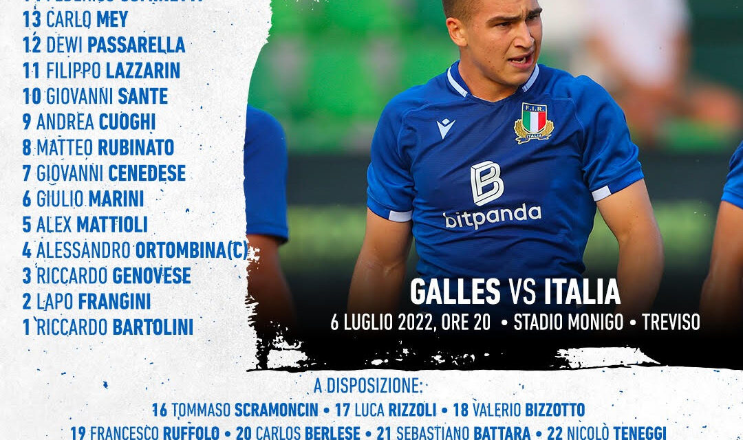 Summer Series: fatta l’Italia U20 per la sfida al Galles. Assente per infortunio capitan Vintcent