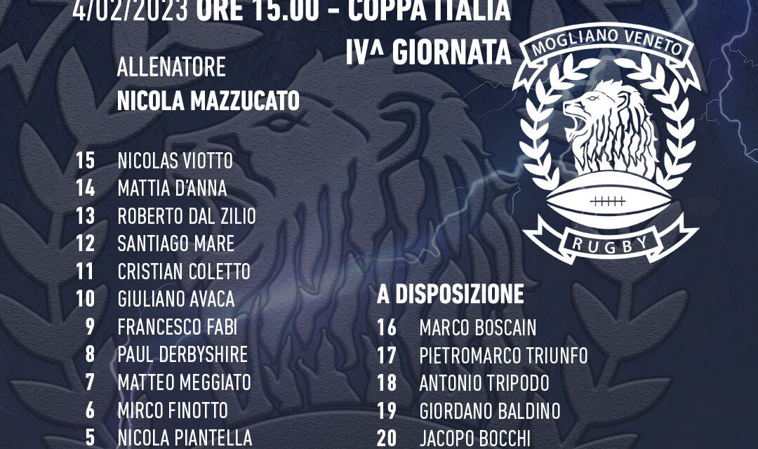 Coppa Italia: ecco il XV del Mogliano per la gara contro il Cus Torino
